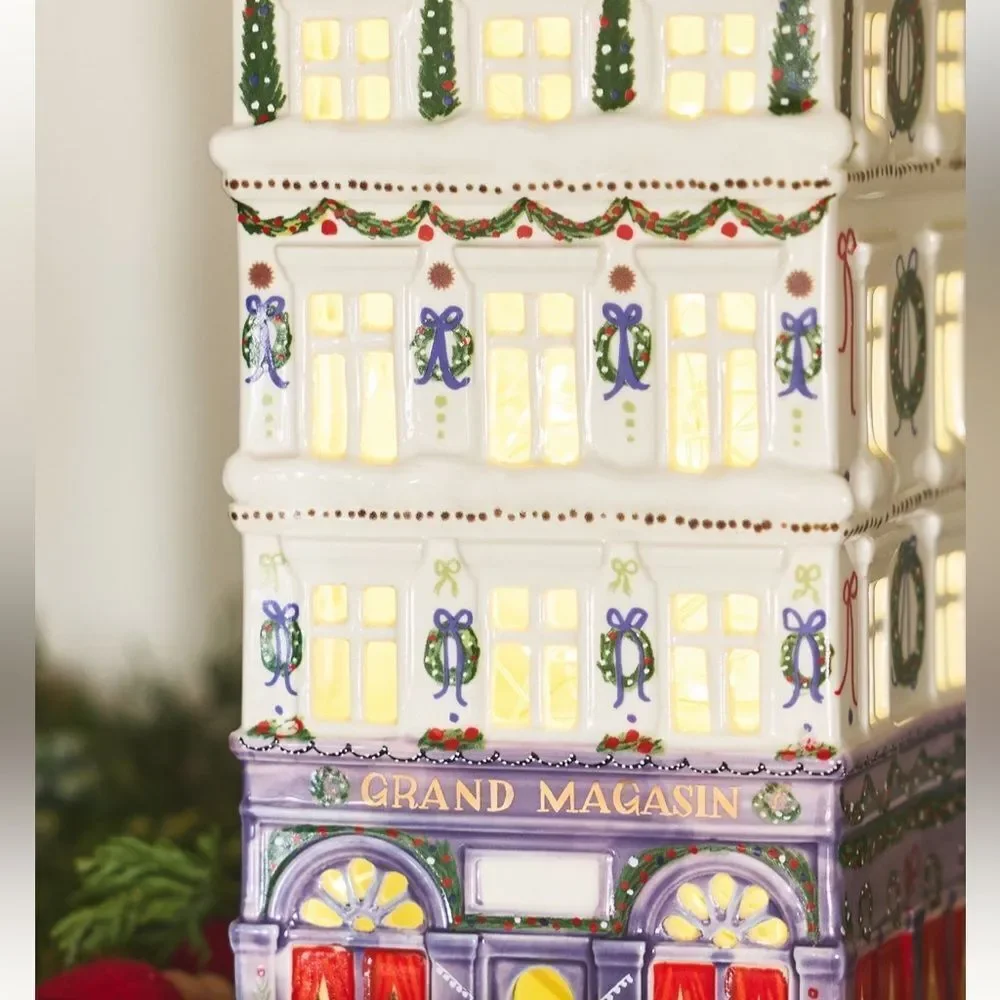 NWT ANTHROPOLOGIE Ceramic Holiday House Department Store Purple White